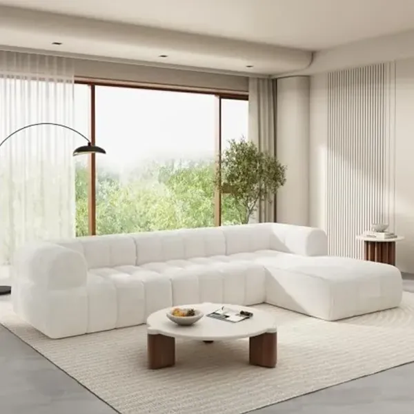Christopher Knight Home Mania 122" Modular L-Shape Sofa Couch with Chaise Lounge, Modern Sectional Sofa Set for Living Room, Boucle Fabric Upholstered Cloud Couch with Deep Seat, Milky White
