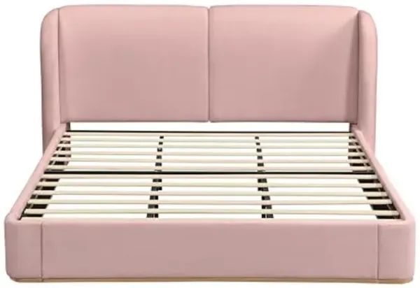 Christopher Knight Home Zita Boucle Upholstered King Bed Frame and Headboard, Wing Back Platform Bed, Wooden King Size Bed Frame, No Box Spring Needed, Slats Panel Support, Heavy Duty, Pink