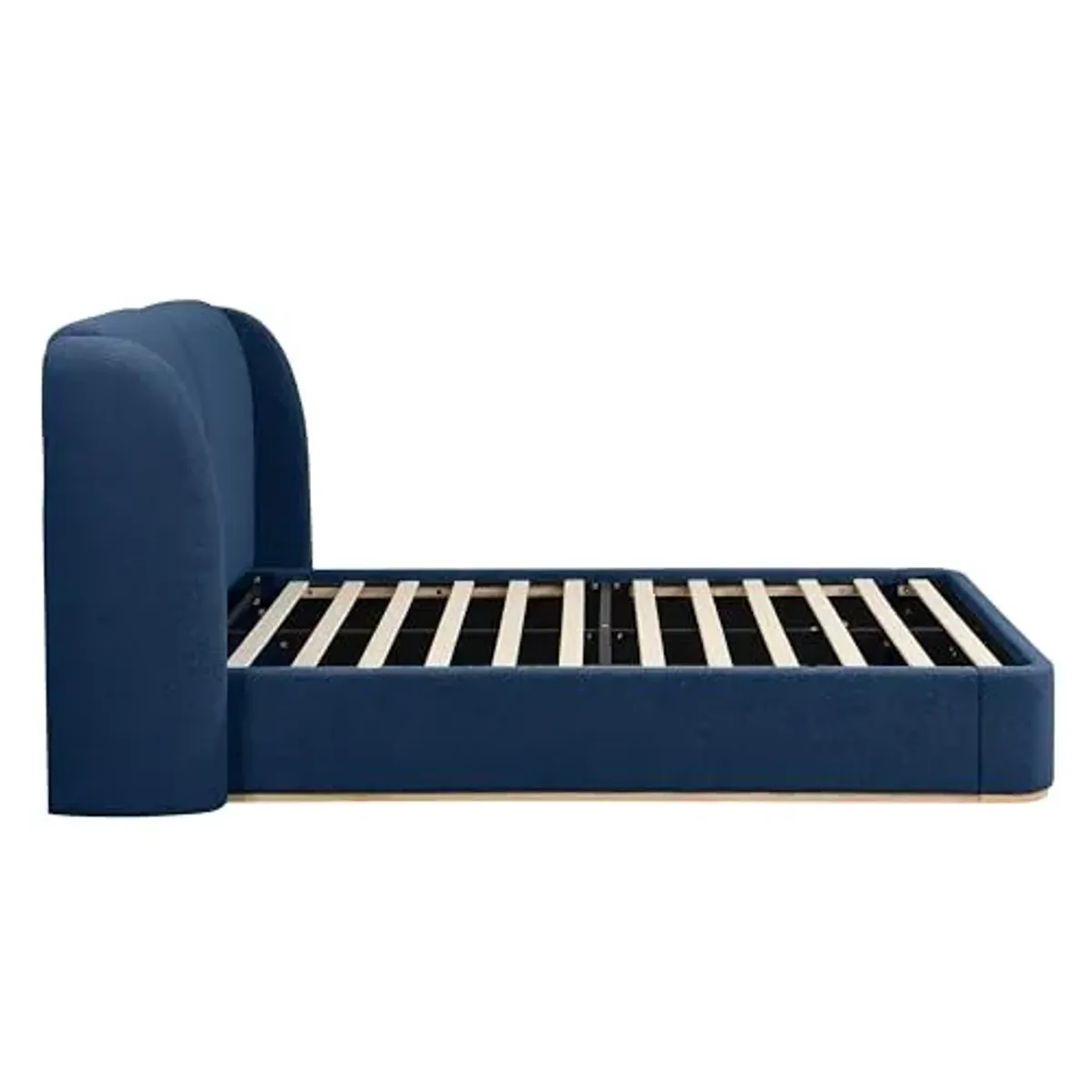 Christopher Knight Home Zita Boucle Upholstered Queen Bed Frame with Headboard, Wing Back Platform Bed, Wooden Queen Size Bed Frame, No Box Spring Needed, Slats Panel Support, Heavy Duty, Dark Blue