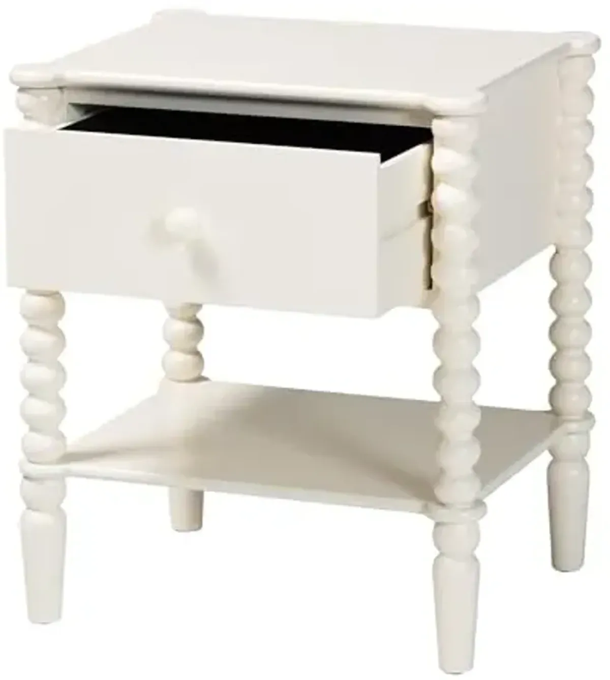 Baxton Studio Rimona End Table with Bobbin Legs - 1-Drawer Accent Table with Spindle Turned Legs and Open Shelf, Cottage Farmhouse Style Side Table for Living Room