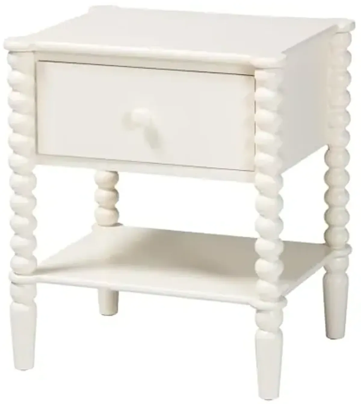 Baxton Studio Rimona End Table with Bobbin Legs - 1-Drawer Accent Table with Spindle Turned Legs and Open Shelf, Cottage Farmhouse Style Side Table for Living Room
