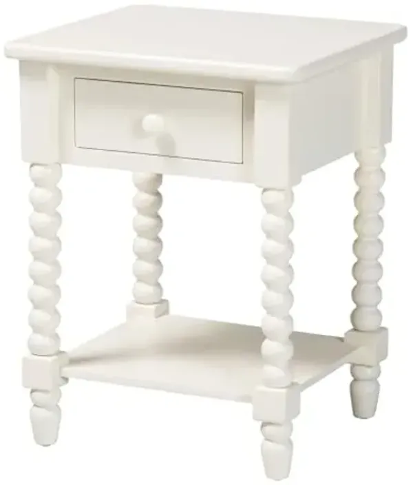Baxton Studio Raynera End Table with Bobbin Legs - 1-Drawer Accent Table with Spindle Turned Legs and Open Shelf, Cottage Farmhouse Style Side Table for Living Room
