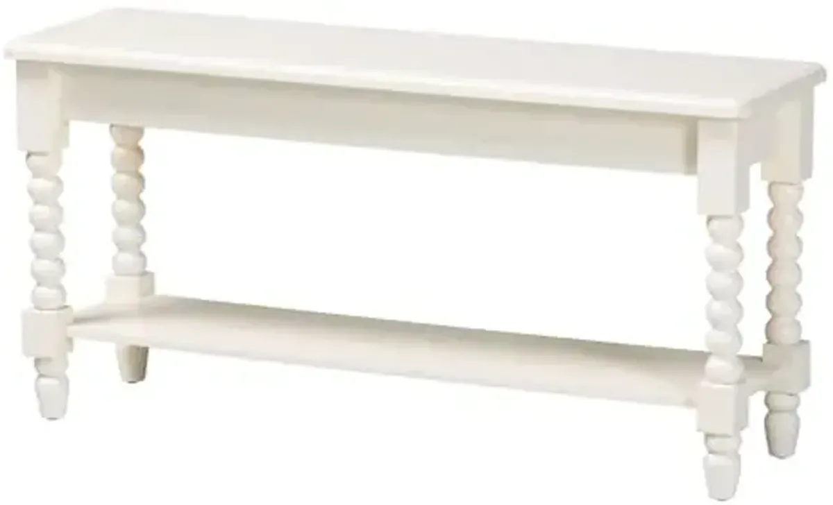 Baxton Studio Bayard Accent Bench with Bobbin Legs - Spindle Leg Entryway Bench with Shelf, Cottage Farmhouse Style Hallway or Mudroom Seating