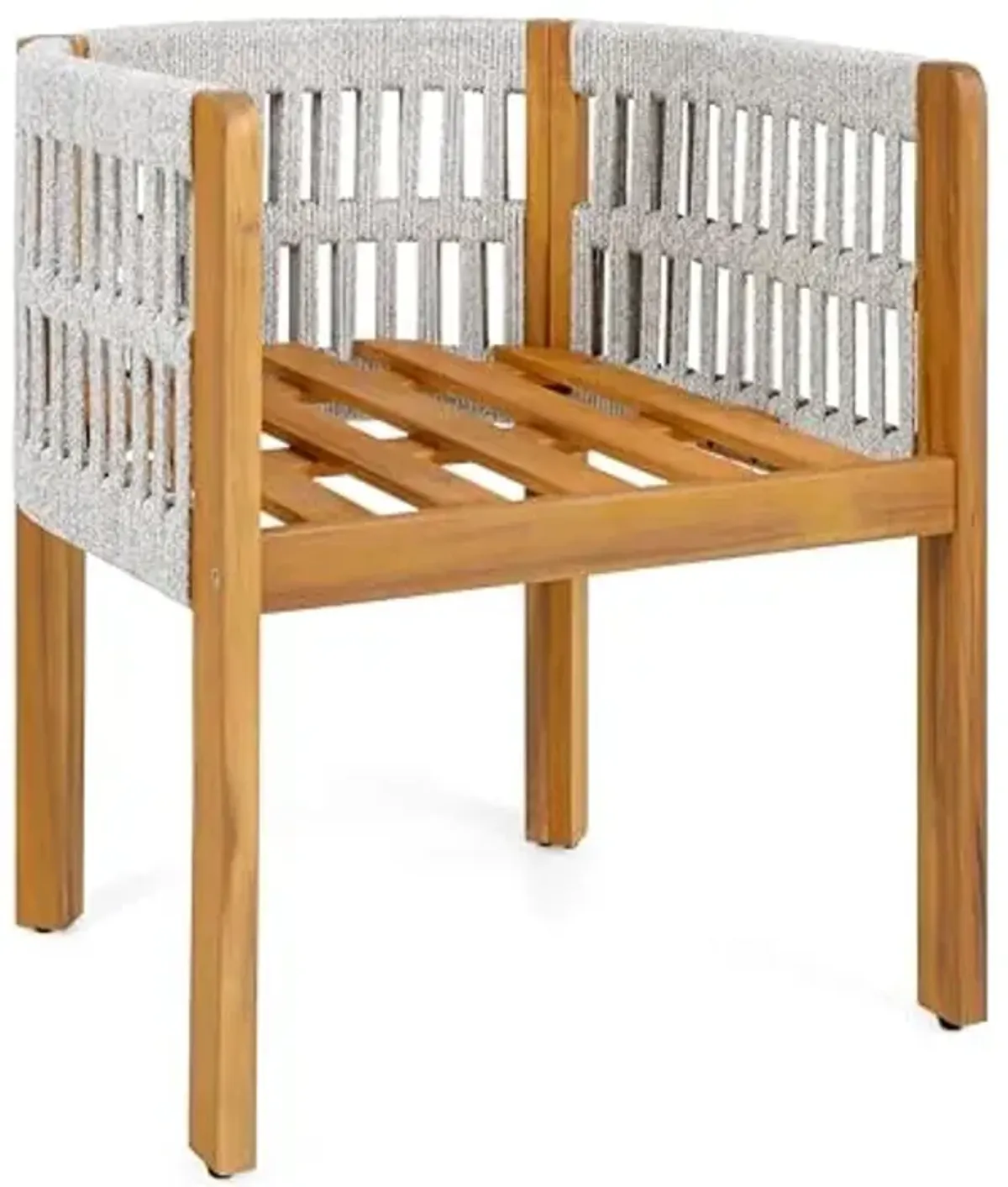 Christopher Knight Home Levi Acacia Wood Outdoor Dining Chairs Set of 2, Wooden Patio Dining Chair with Waterproof Cushions, Outdoor Kitchen Side Chair with Rope Woven Accent, Teak+Grey+Beige