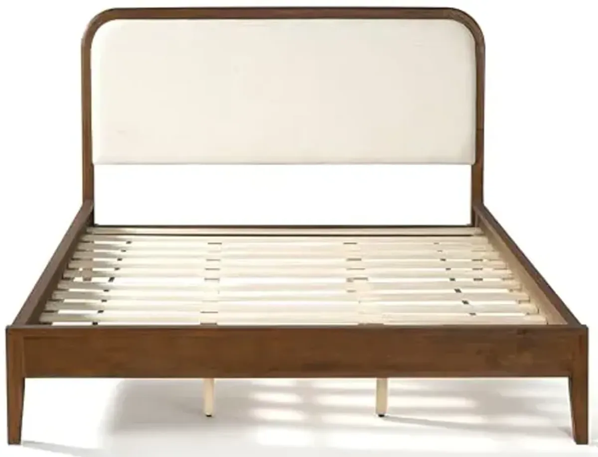 Christopher Knight Home Archer Upholstered Queen Size Bed Frame with Headboard, Modern Queen Bed Frame and Headboard, Wooden Slats Support, Easy Assembly, No Box Spring Needed, Beige+Brown