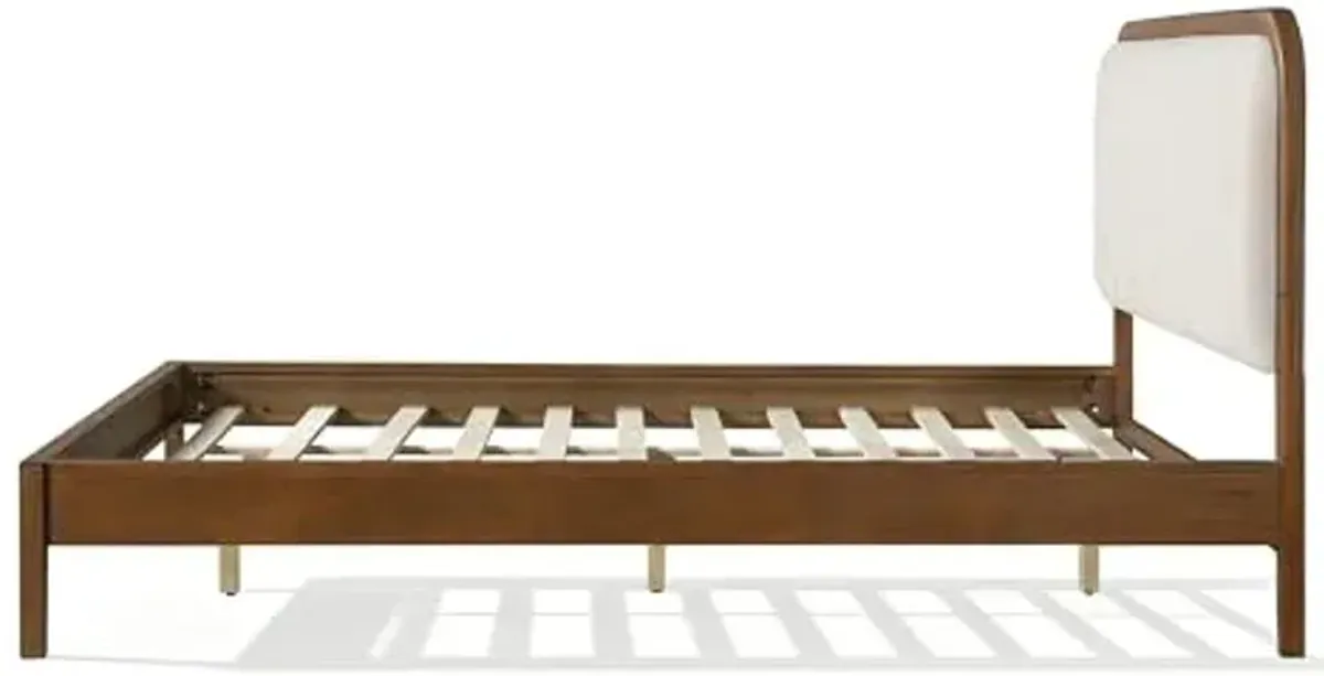 Christopher Knight Home Archer Upholstered Queen Size Bed Frame with Headboard, Modern Queen Bed Frame and Headboard, Wooden Slats Support, Easy Assembly, No Box Spring Needed, Beige+Brown