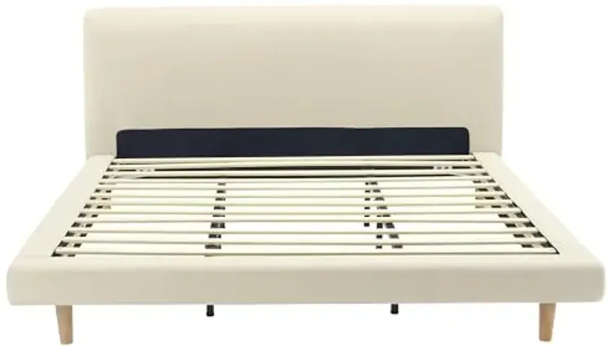 Christopher Knight Home Posey Modern California King Size Bed Frame with Upholstered Headboard, Solid Wood California King Size Platform Bed Frame, No Box Spring Needed, Easy Assembly, Beige+Natural