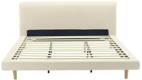 Christopher Knight Home Posey Modern California King Size Bed Frame with Upholstered Headboard, Solid Wood California King Size Platform Bed Frame, No Box Spring Needed, Easy Assembly, Beige+Natural