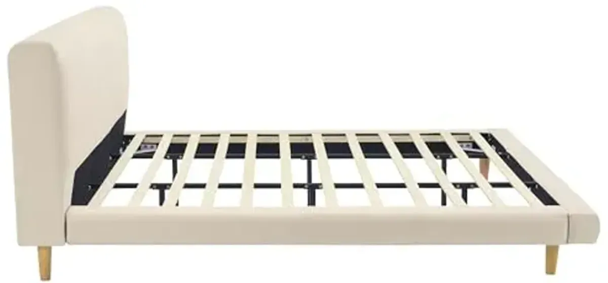 Christopher Knight Home Posey Modern Upholstered King Size Bed Frame with Headboard, Modern King Bed Frame and Headboard, Wooden Slats Support, Easy Assembly, No Box Spring Needed, Beige+Natural