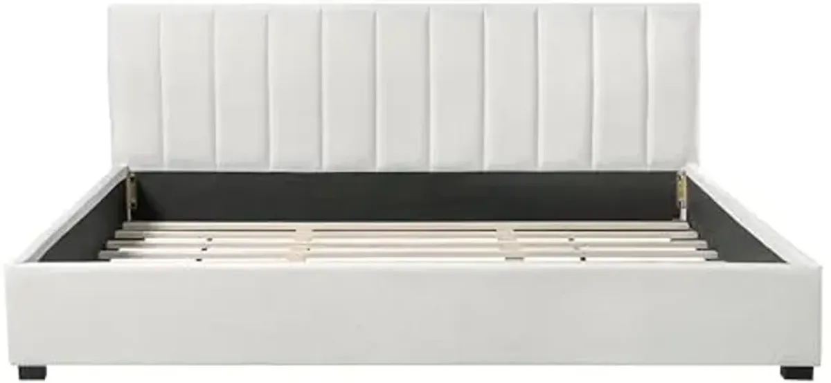 Christopher Knight Home Etta Linen Upholstered King Size Bed Frame with Headboard, Modern King Bed Frame and Headboard, Wooden Slats Support, Easy Assembly, No Box Spring Needed, Beige