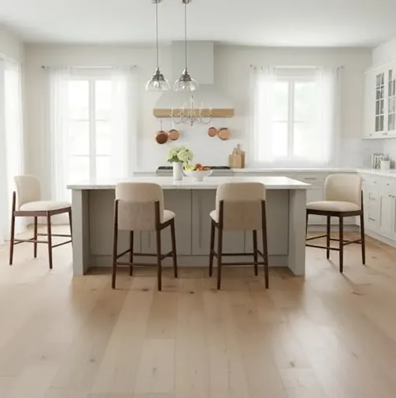 Christopher Knight Home Viner Counter Height Bar Stools Set of 4, Fabric Upholstered Bar Stool for Kitchen Island, Armless Rubberwood Counter Stools with Solid Backrest + Footrest, Beige + Dark Walnut