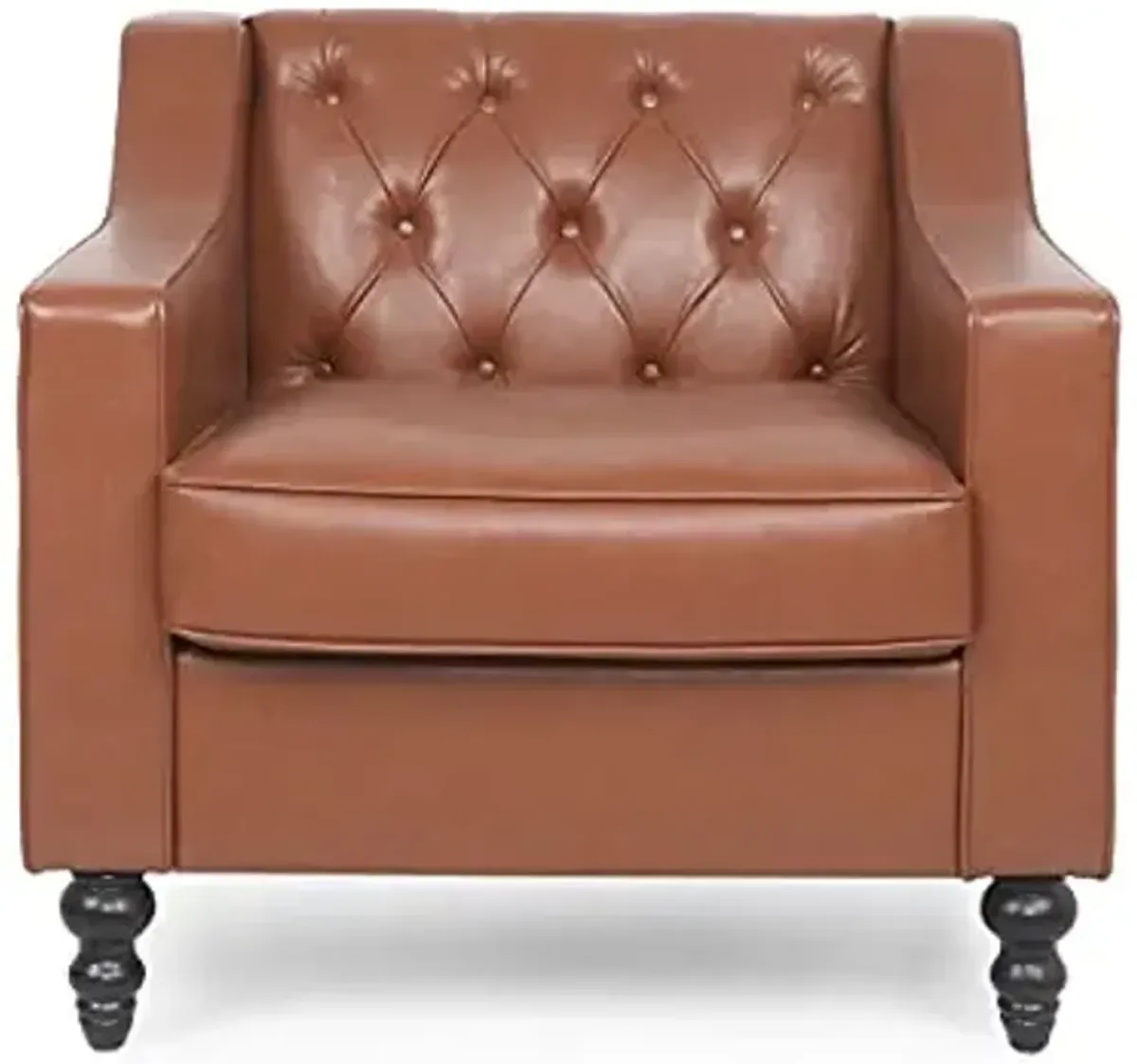 Christopher Knight Home Azjzh PU Leather Club Chair with Button Tufted Diamond Stitch, Sloped Arms & Turned Birch Wood Legs, 31" H Upholstered Accent Chair for Living Room, Office, Light Brown