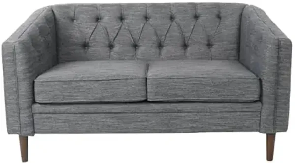 Christopher Knight Home Jesbz Curved Loveseat Sofa, Tufted Diamond Stitch Tub Loveseat with Birch Wood Legs, 55.5" Wide Luxurious Two-Seater Sofa for Living Room, Apartment, Lounge, Charcoal Gray