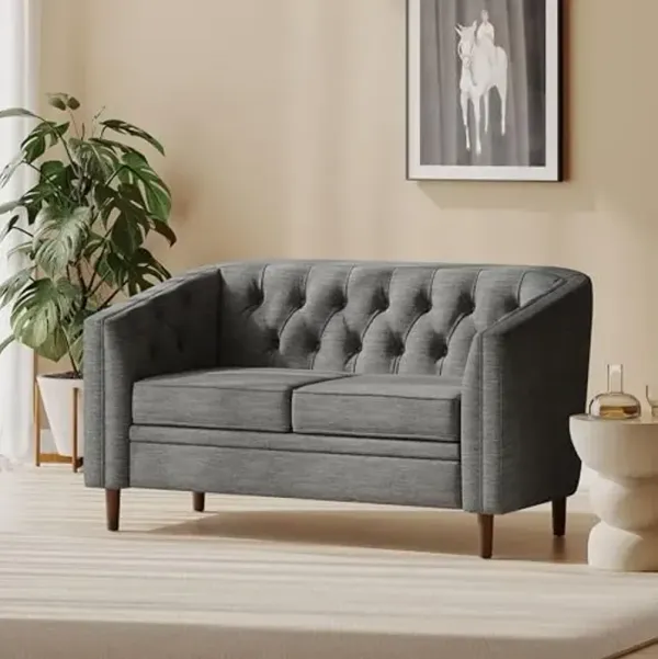 Christopher Knight Home Jesbz Curved Loveseat Sofa, Tufted Diamond Stitch Tub Loveseat with Birch Wood Legs, 55.5" Wide Luxurious Two-Seater Sofa for Living Room, Apartment, Lounge, Charcoal Gray