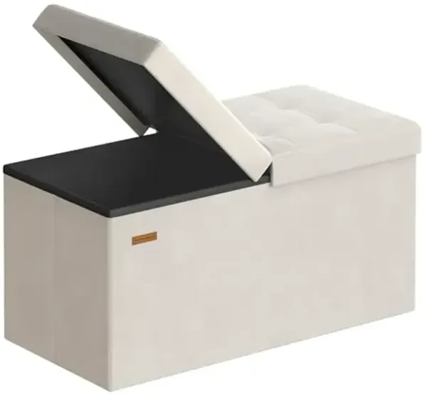 SONGMICS Mazie Collection - 30 Inches Storage Ottoman, Foldable Storage Bench with Flipping Lid, 660 lb Load Capacity, for Entryway, Living Room, Bedroom, Velvet Fabric, Cream White ULSF048LH01