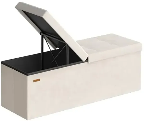 SONGMICS Mazie Collection - 43 Inches Storage Ottoman, Foldable Storage Bench with Flipping Lid, 660 lb Load Capacity, for Entryway, Living Room, Bedroom, Velvet Fabric, Cream White ULSF078LH01