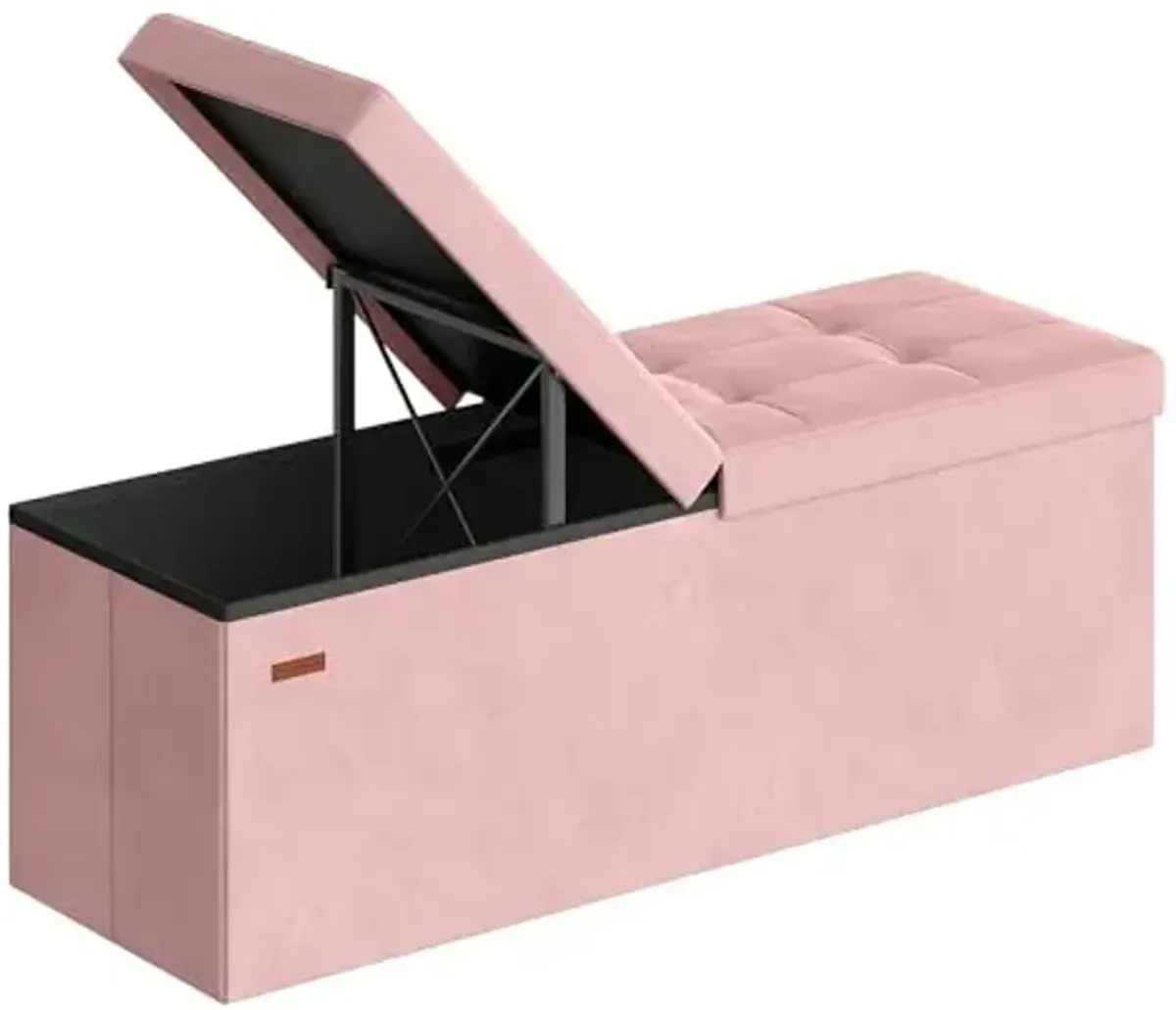 SONGMICS Mazie Collection - 43 Inches Storage Ottoman, Foldable Storage Bench with Flipping Lid, 660 lb Load Capacity, for Entryway, Living Room, Bedroom, Velvet Fabric, Jelly Pink ULSF078SA01