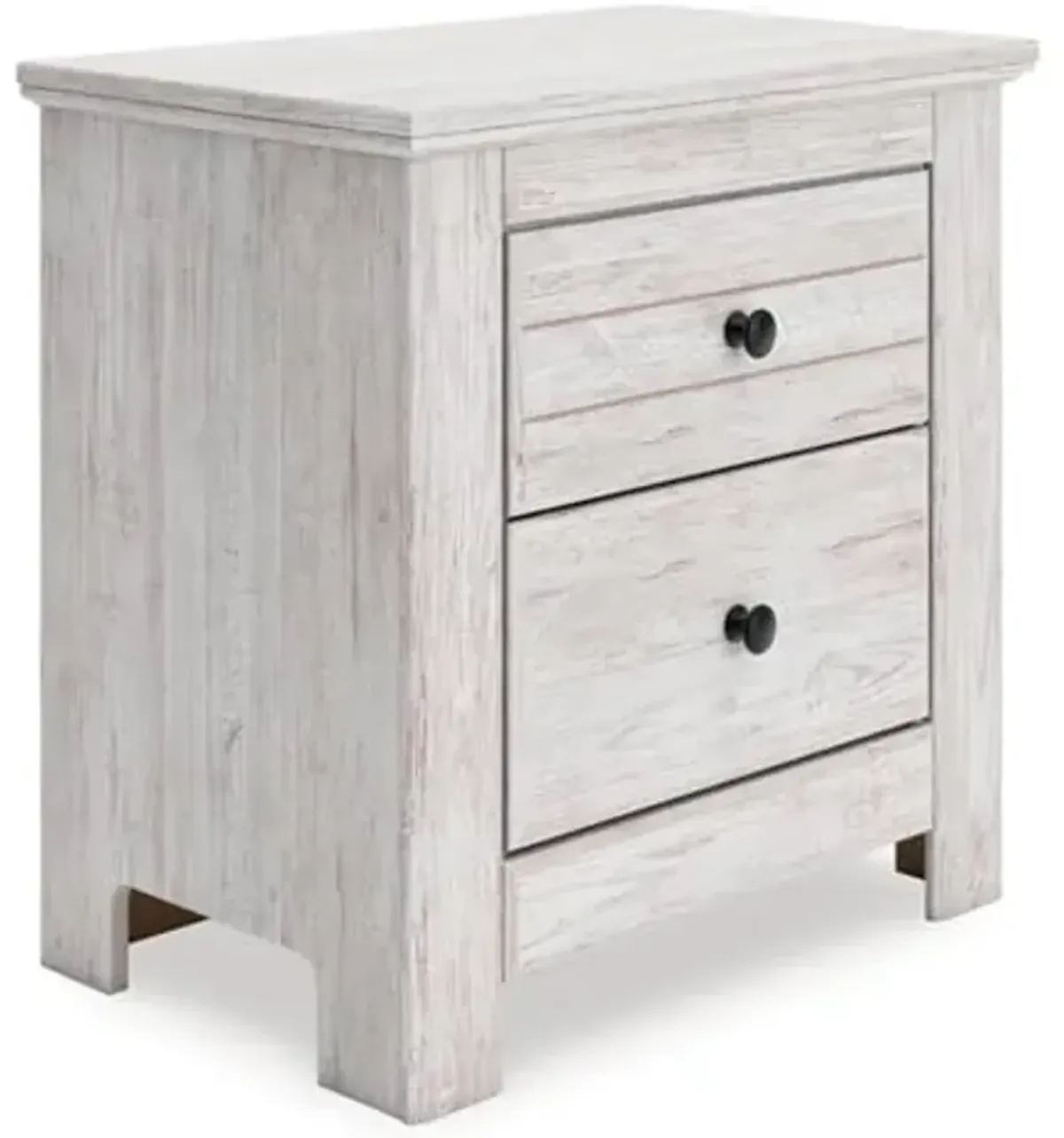 Signature Design by Ashley Fenderport Vintage Casual Nightstand with Two Drawers, USB Charging, Bronze Knobs, Wood, 24.92" W x 15.98" D x 25.04" H, Whitewash