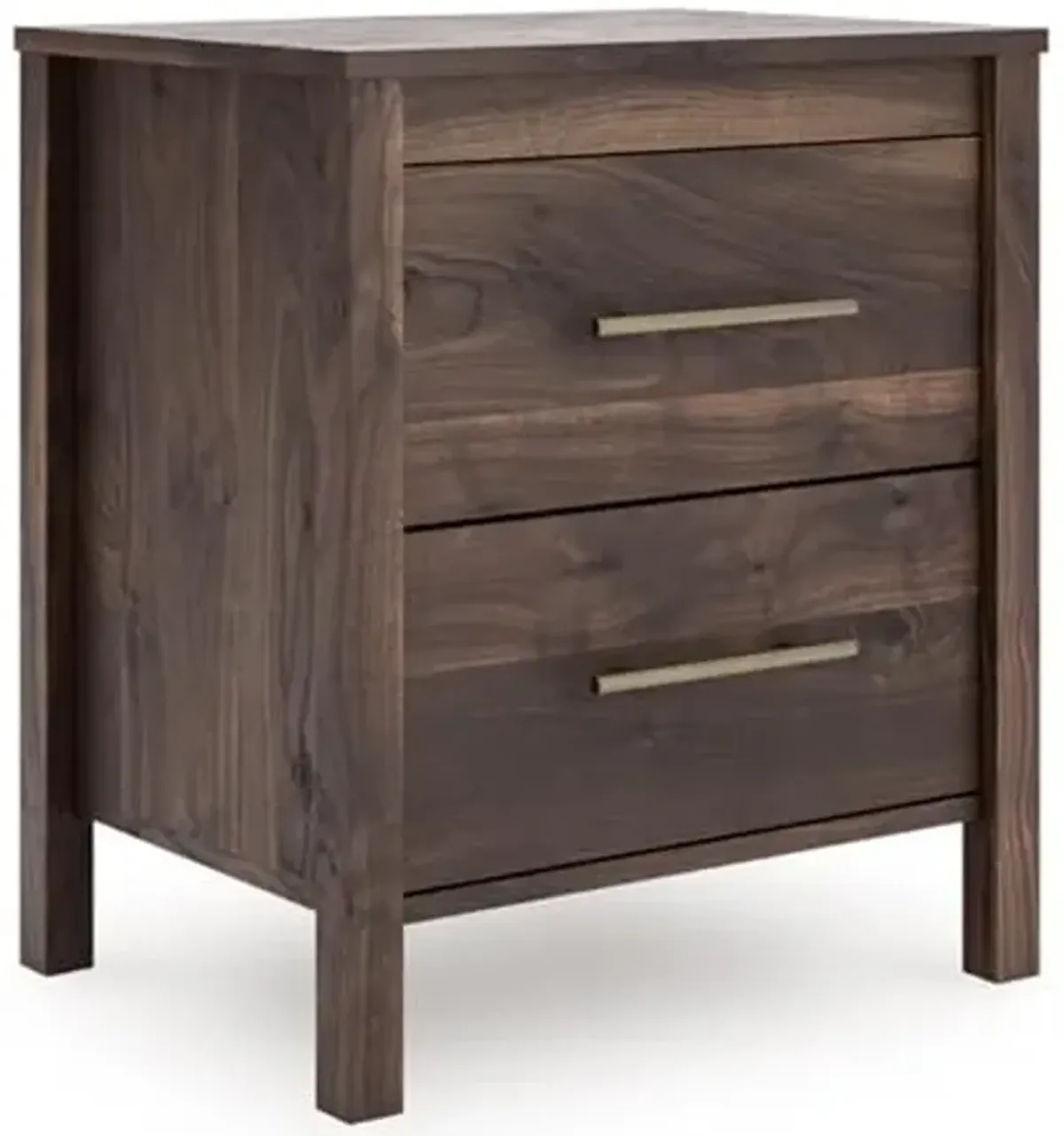 Signature Design by Ashley Calverson Rustic 2-Drawer Nightstand with Storage and Bar Pulls, Dark Brown