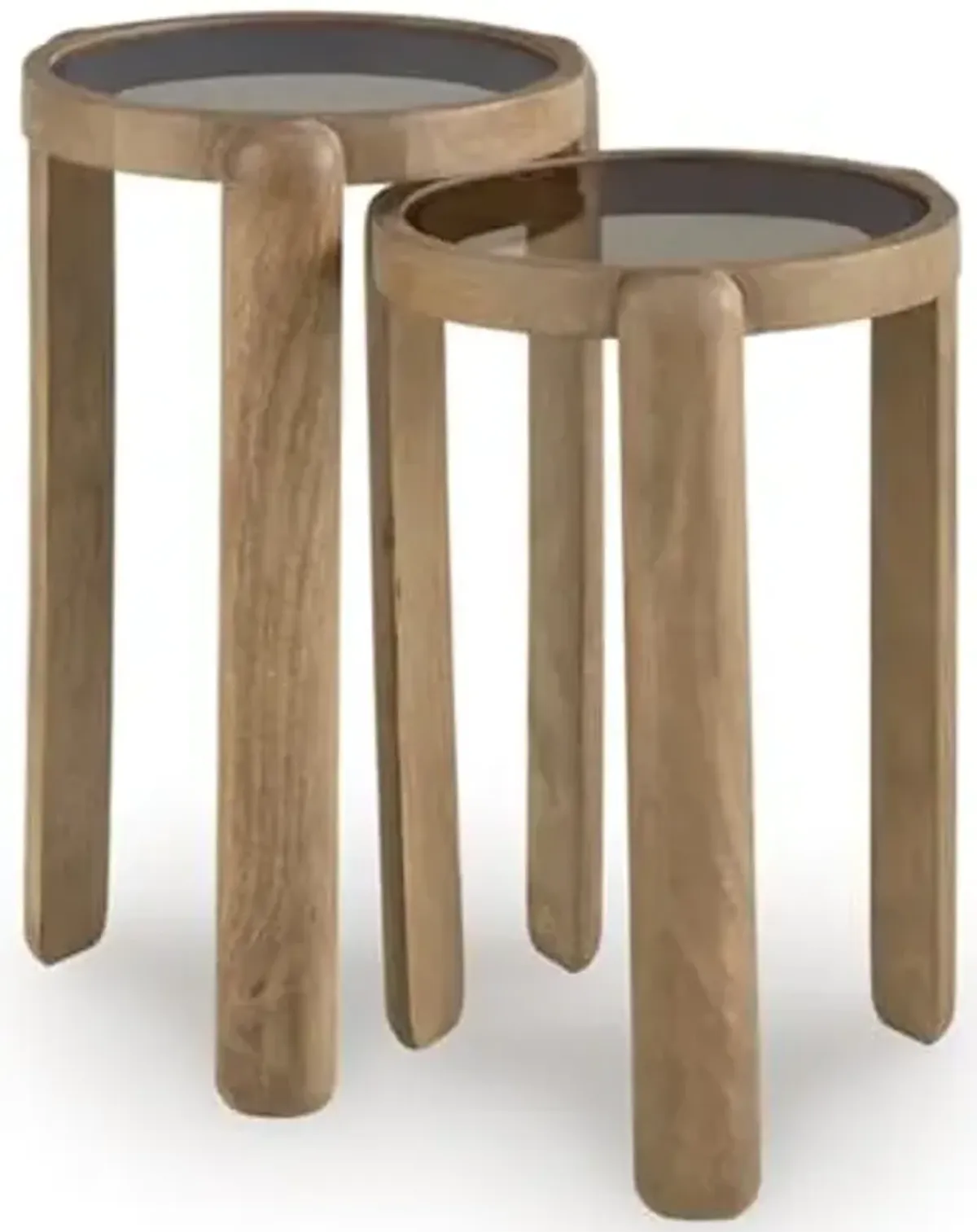 Signature Design by Ashley Jossor Mid-Century Modern Nesting Accent Table with Bunching Design, Set of 2, Light Brown