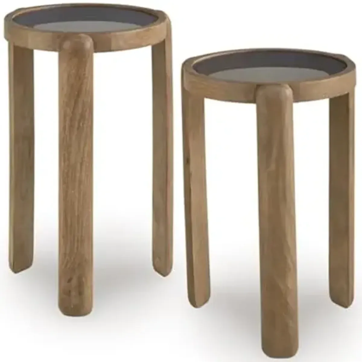 Signature Design by Ashley Jossor Mid-Century Modern Nesting Accent Table with Bunching Design, Set of 2, Light Brown