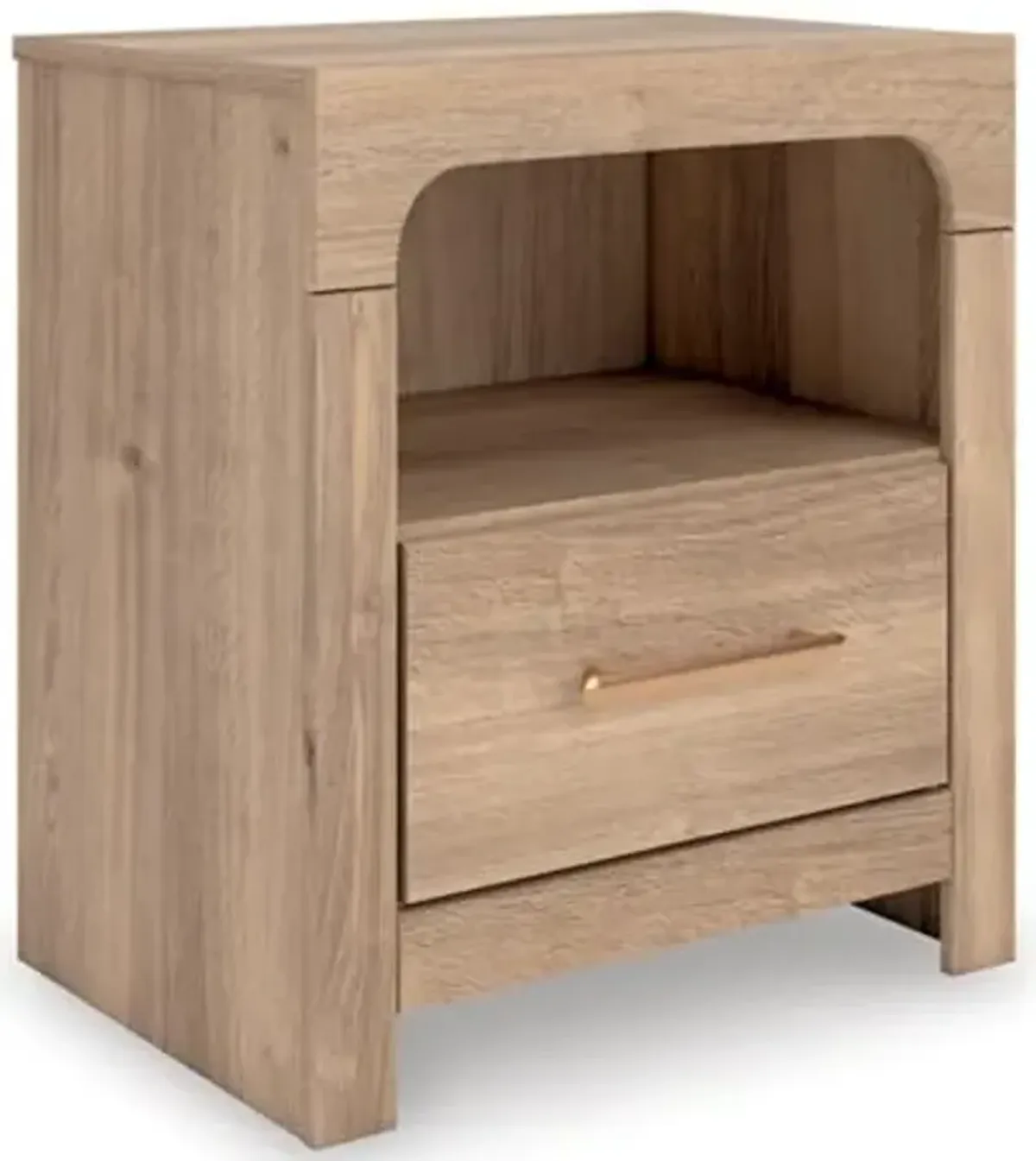 Signature Design by Ashley Hollymount Casual One Drawer Nightstand, Bronze Hardware, USB-A & USB-C Charging, Wood, 21.69" W x 15.31" D x 24.41" H, Tan