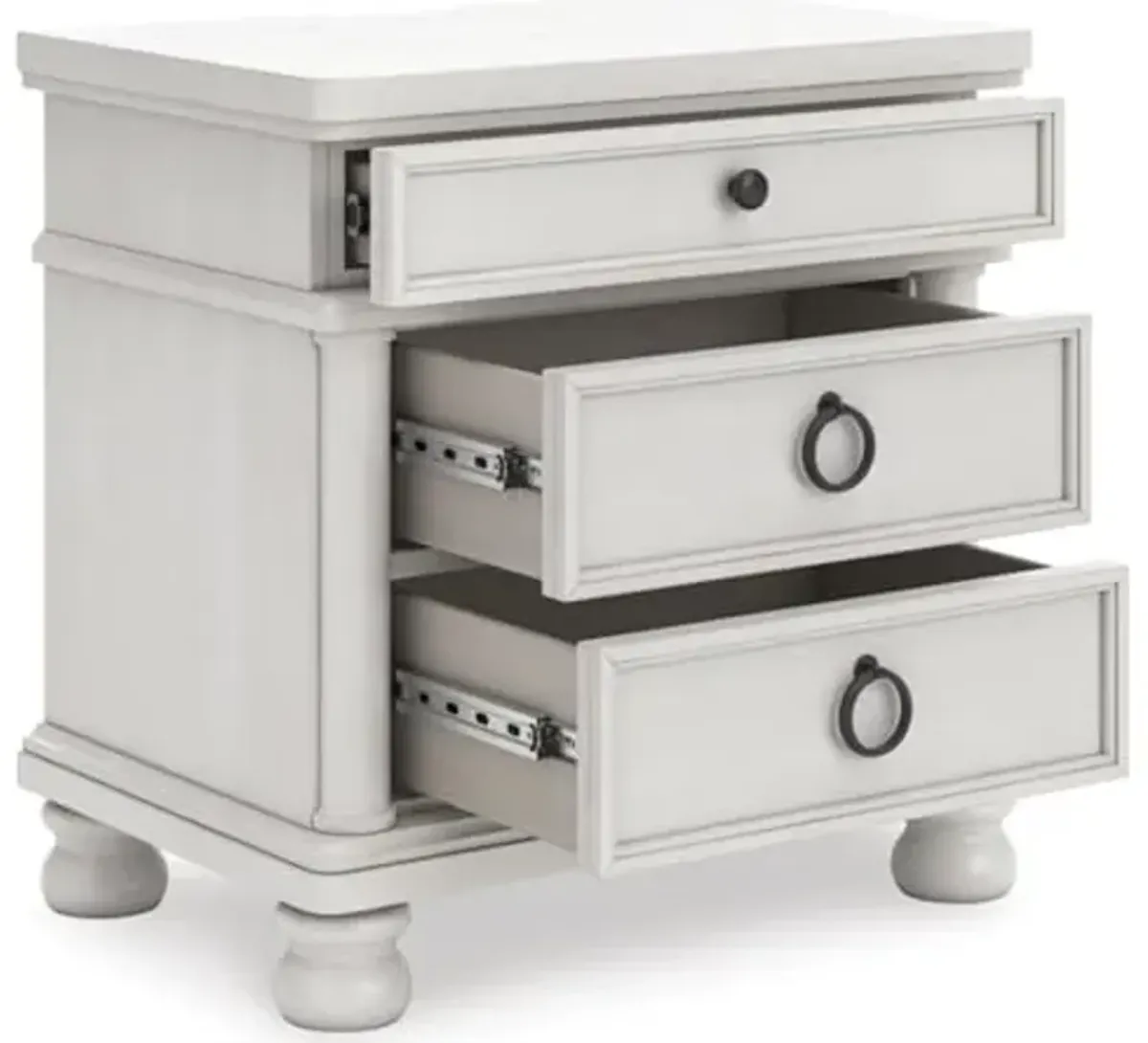 Signature Design by Ashley Greddinton Classic 3-Drawer Nightstand with USB Ports, Felt-Lined Top Drawer and Bun Feet, White