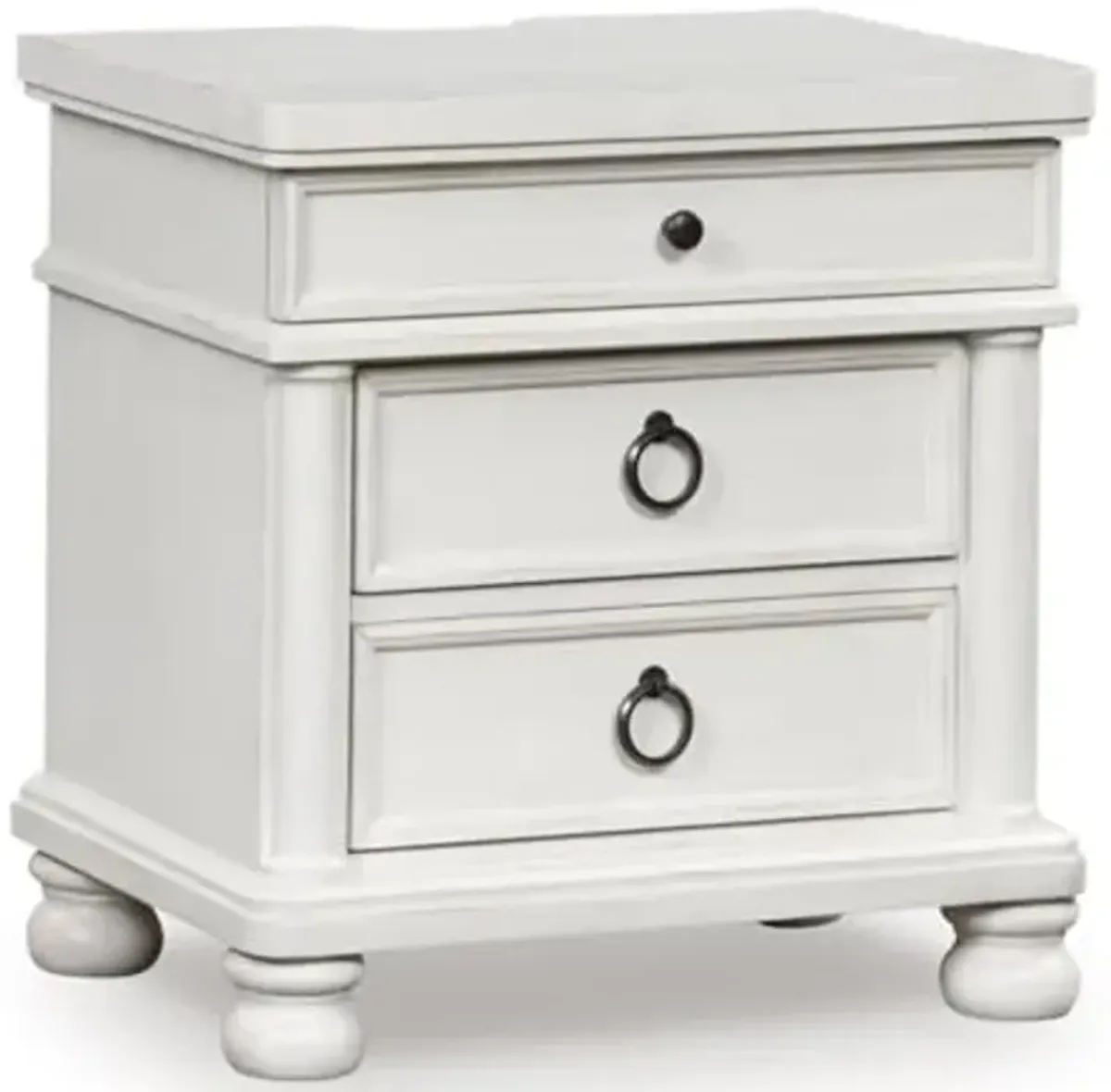 Signature Design by Ashley Greddinton Classic 3-Drawer Nightstand with USB Ports, Felt-Lined Top Drawer and Bun Feet, White