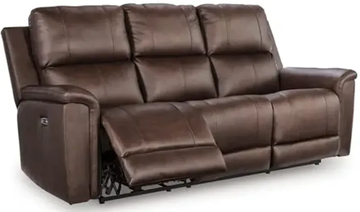 Signature Design by Ashley Beryton Power Reclining Sofa with Adjustable Headrest, USB-A & USB-C Charging, One-Touch Reclining, Leather, 85" W x 41" D x 43" H, Brown
