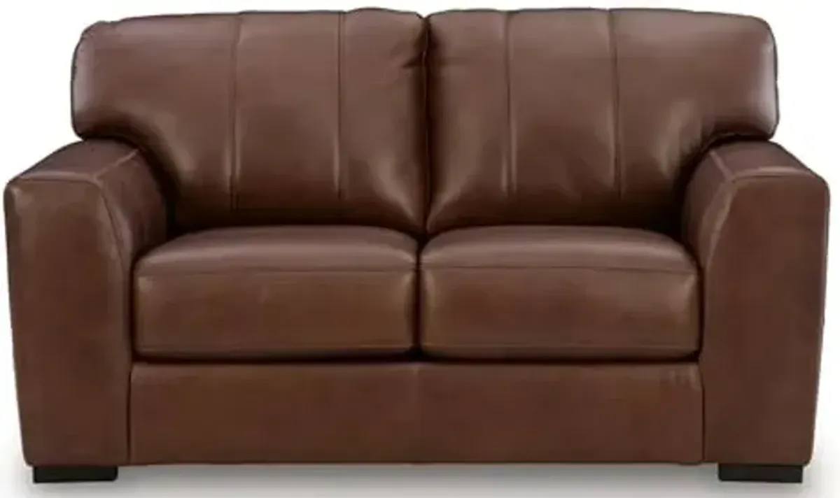 Signature Design by Ashley Creazzo Modern Leather Match Loveseat with Loose Seat Cushions and Non-Skid Legs, Dark Brown