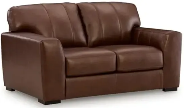 Signature Design by Ashley Creazzo Modern Leather Match Loveseat with Loose Seat Cushions and Non-Skid Legs, Dark Brown