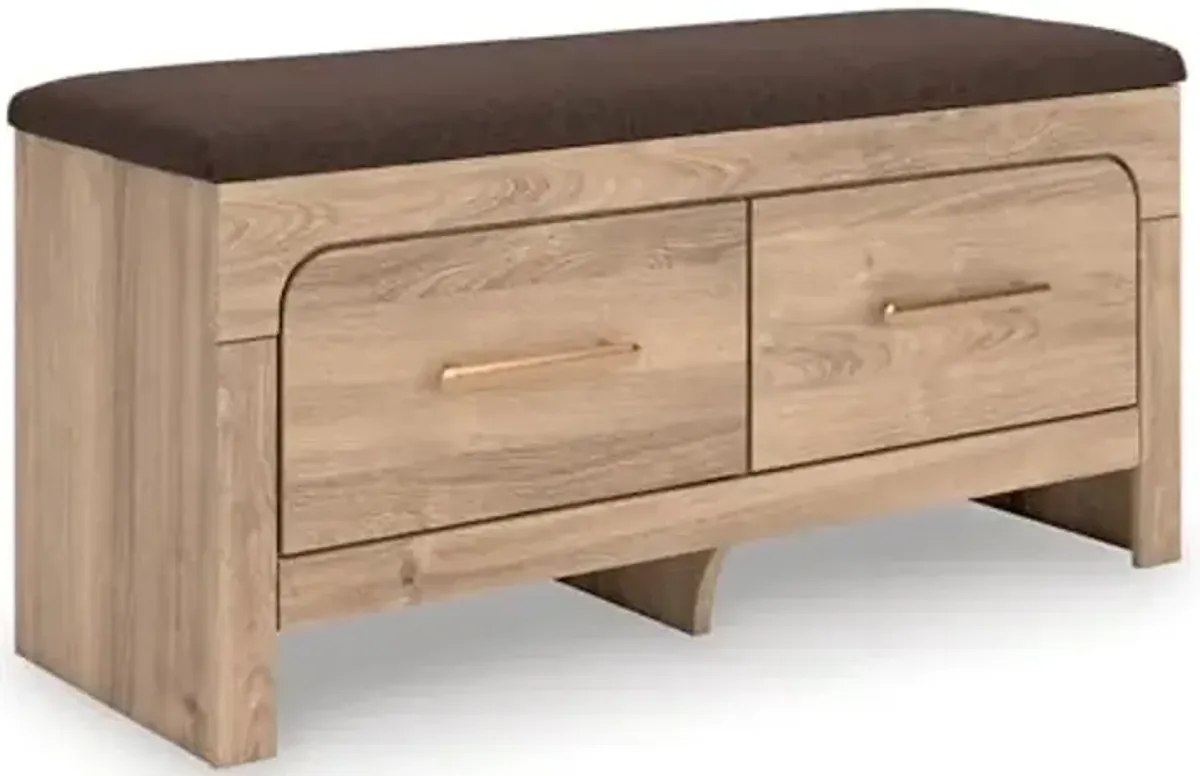 Signature Design by Ashley Prandefort Modern 2-Drawer Bedroom Storage Bench, Light Brown & Dark Brown