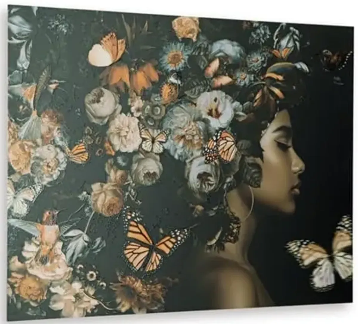 Signature Design by Ashley Valfer Contemporary 3D Glass Floral and Woman Wall Art, 48 × 36 Inches, Black & Orange