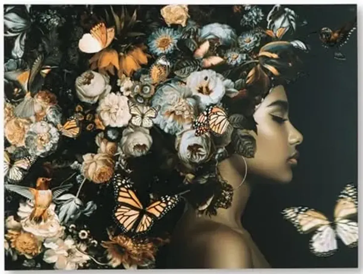 Signature Design by Ashley Valfer Contemporary 3D Glass Floral and Woman Wall Art, 48 × 36 Inches, Black & Orange