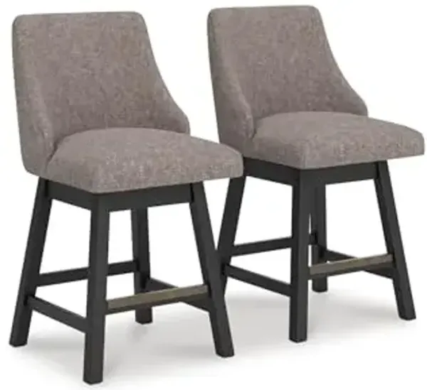 Signature Design by Ashley Neymorton Transitional Next-Gen Nuvella Stain Resistant 24.13" Counter Height Bar Stool with Adjustable Levelers and Swivel Seat, Set of 2, Beige & Dark Brown