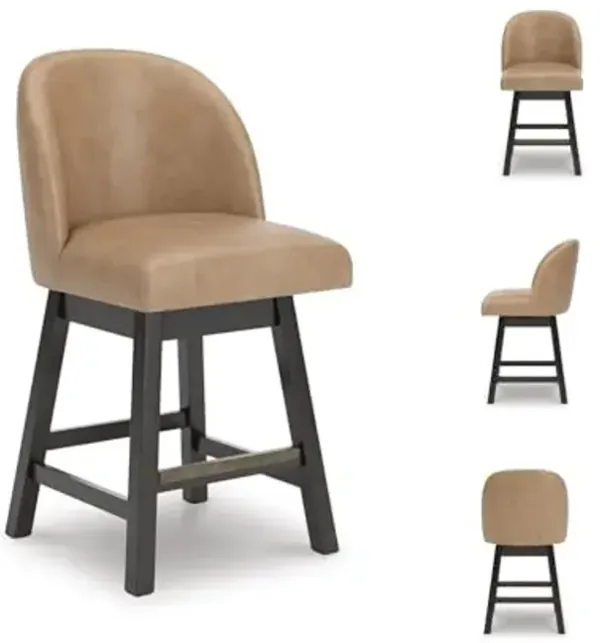 Signature Design by Ashley Neymorton Transitional Faux Leather 24.13" Counter Height Bar Stool with Adjustable Levelers and Swivel Seat, Set of 2, Light Brown & Dark Brown
