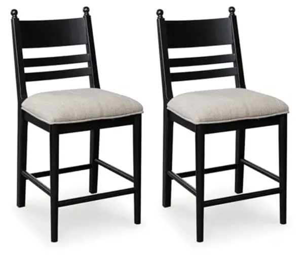 Signature Design by Ashley Chadworth Transitional 24.88" Counter Height Bar Stool with Adjustable Levelers and Footrest, Set of 2, Black & Beige