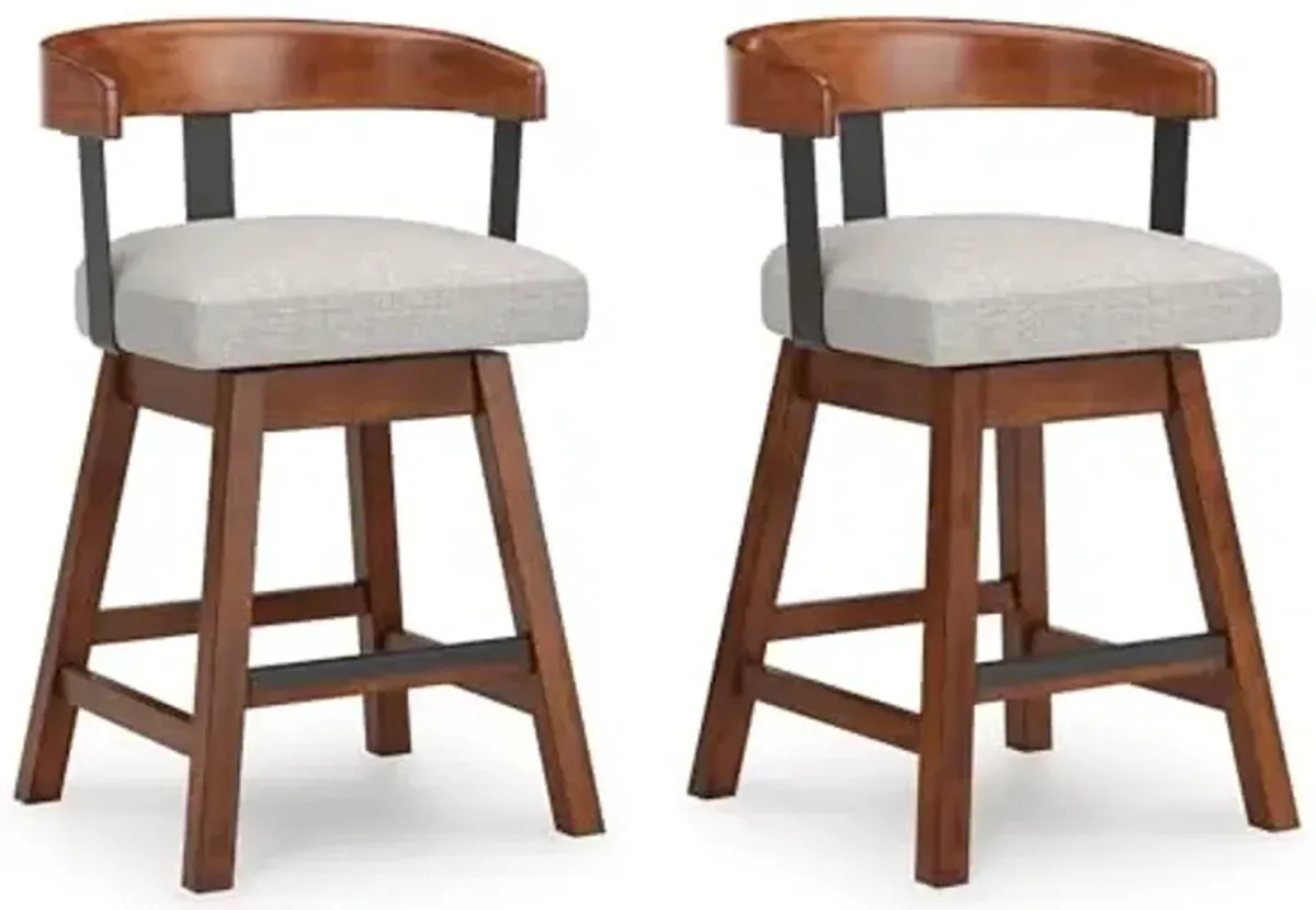 Signature Design by Ashley Ralene Contemporary 25" Counter Height Bar Stool with Footrest and Swivel Seat, Set of 2, Light Brown & Light Gray