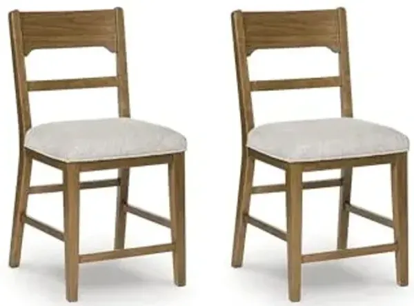 Signature Design by Ashley Cabalynn Farmhouse 24.75" Counter Height Bar Stool with Footrest and Webbed Seat Foundation, Set of 2, Light Brown & Beige