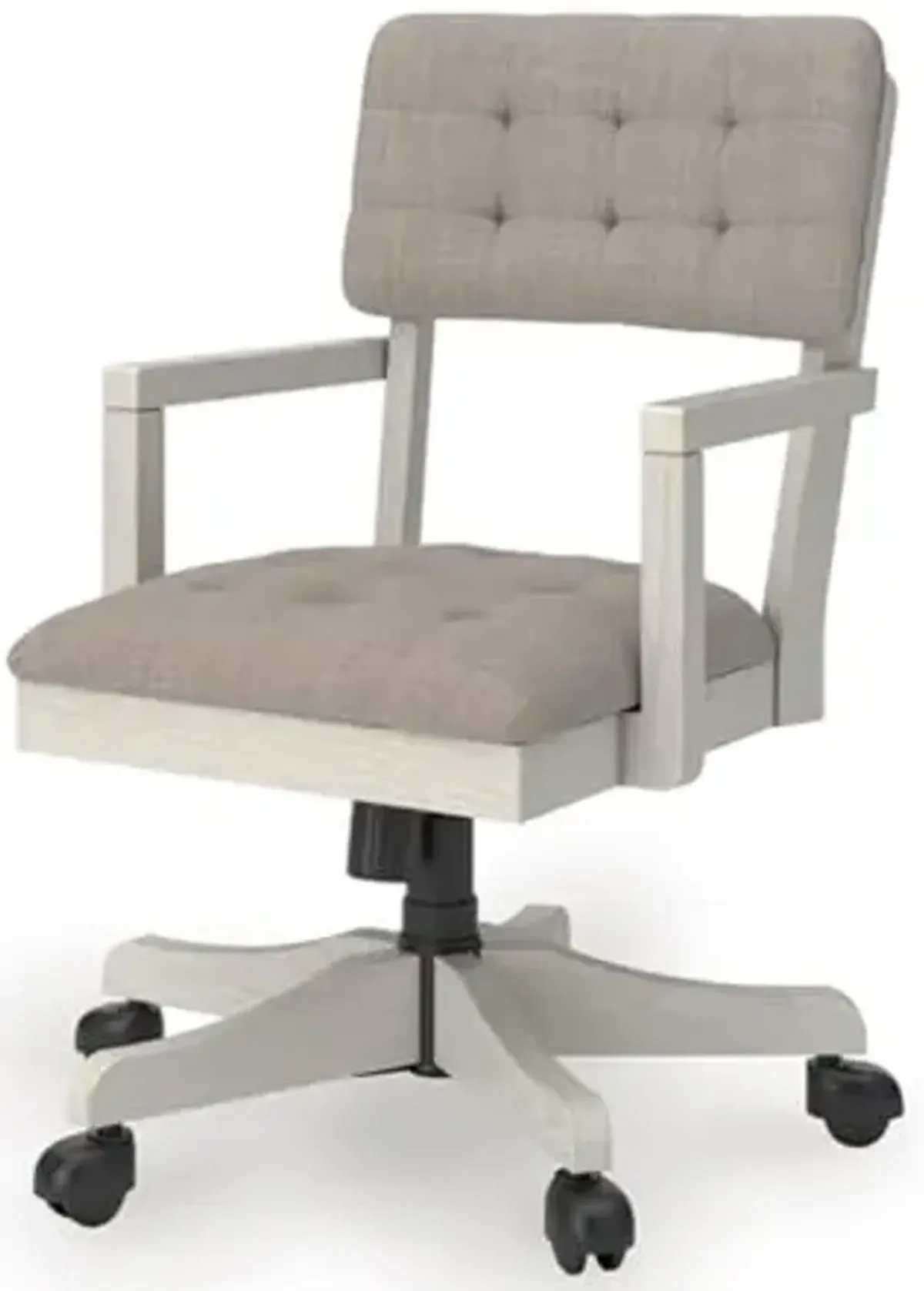 Signature Design by Ashley Robbinsdale Transitional Tufted Home Office Desk Chair with Adjustable Height, Adjustable Backrest and Casters, Beige & White