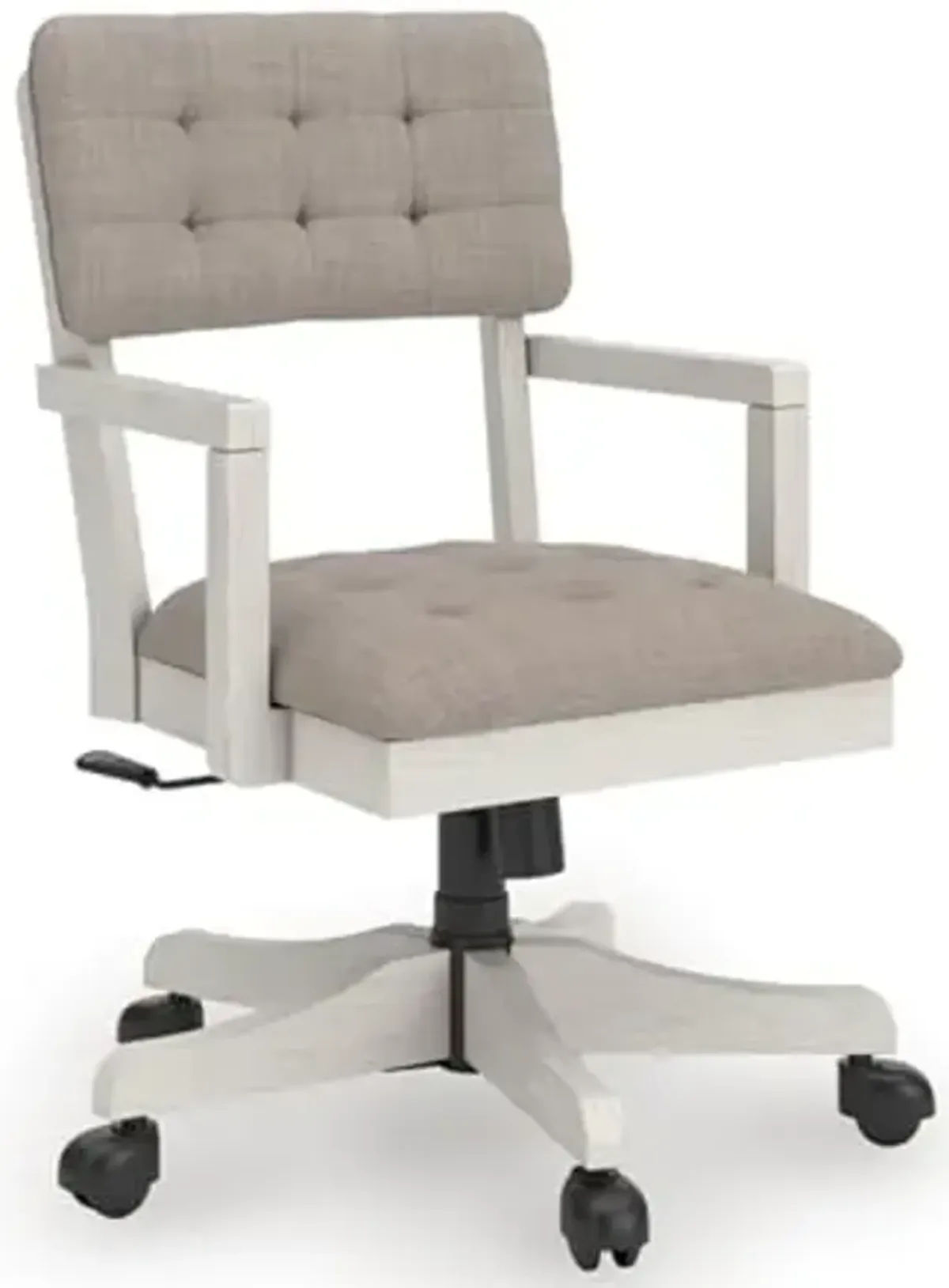 Signature Design by Ashley Robbinsdale Transitional Tufted Home Office Desk Chair with Adjustable Height, Adjustable Backrest and Casters, Beige & White