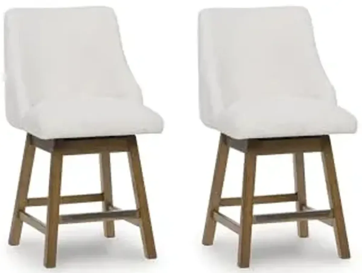 Signature Design by Ashley Cabalynn Transitional Next-Gen Nuvella Stain Resistant 24.5" Counter Height Bar Stool with Swivel Seat, Set of 2, White & Light Brown