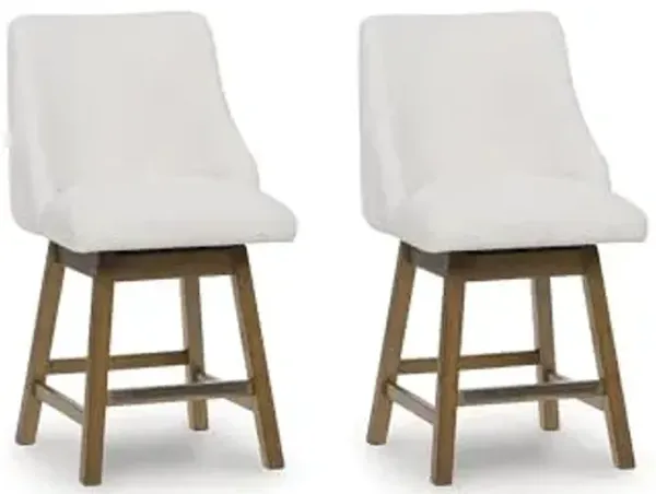 Signature Design by Ashley Cabalynn Transitional Next-Gen Nuvella Stain Resistant 24.5" Counter Height Bar Stool with Swivel Seat, Set of 2, White & Light Brown