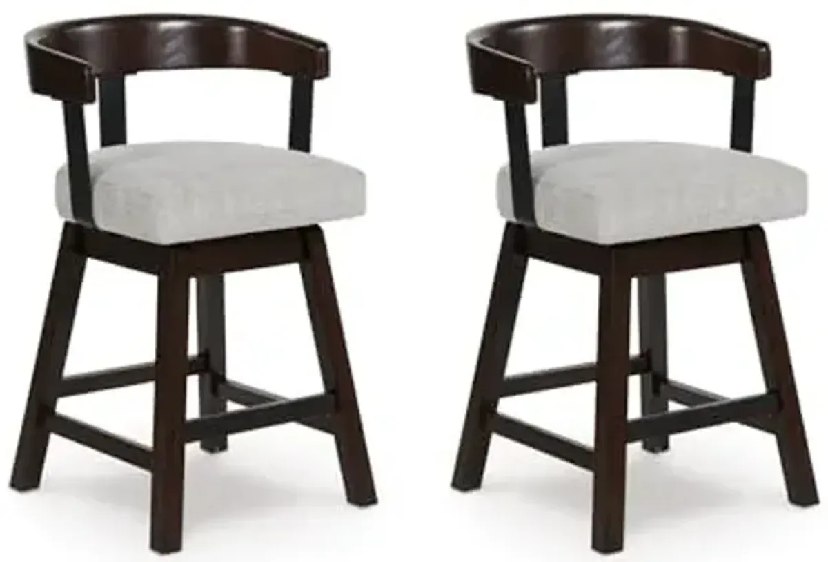 Signature Design by Ashley Haddigan Contemporary 25" Counter Height Bar Stool with Footrest and Swivel Seat, Set of 2, Dark Brown & Light Gray