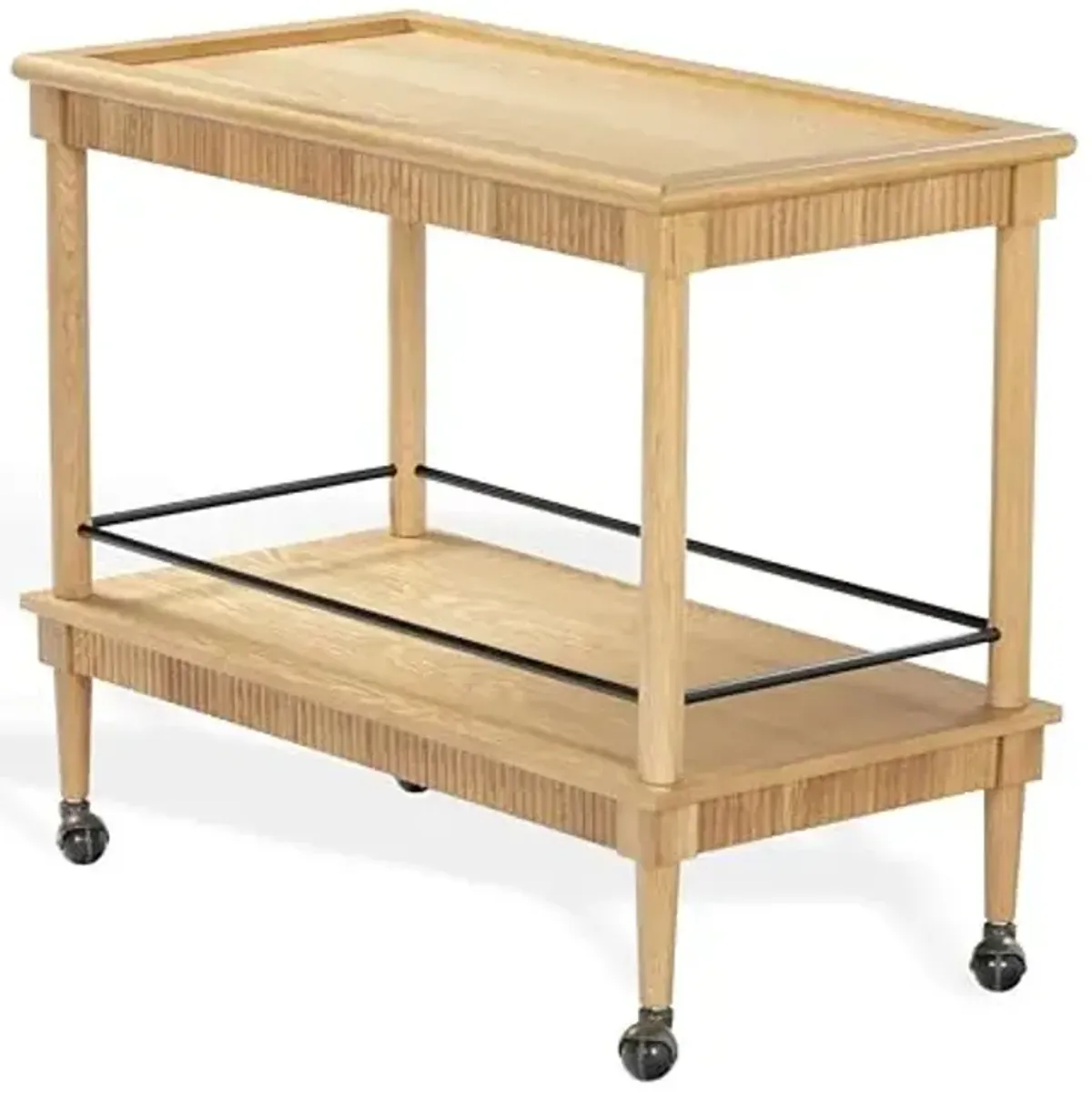 SAFAVIEH Couture Collection - Donna Brielle Natural Brown Bar Cart, 2-Shelf Rolling Serving Cart with Black Rail Detail, Modern Design (SFV4248A)