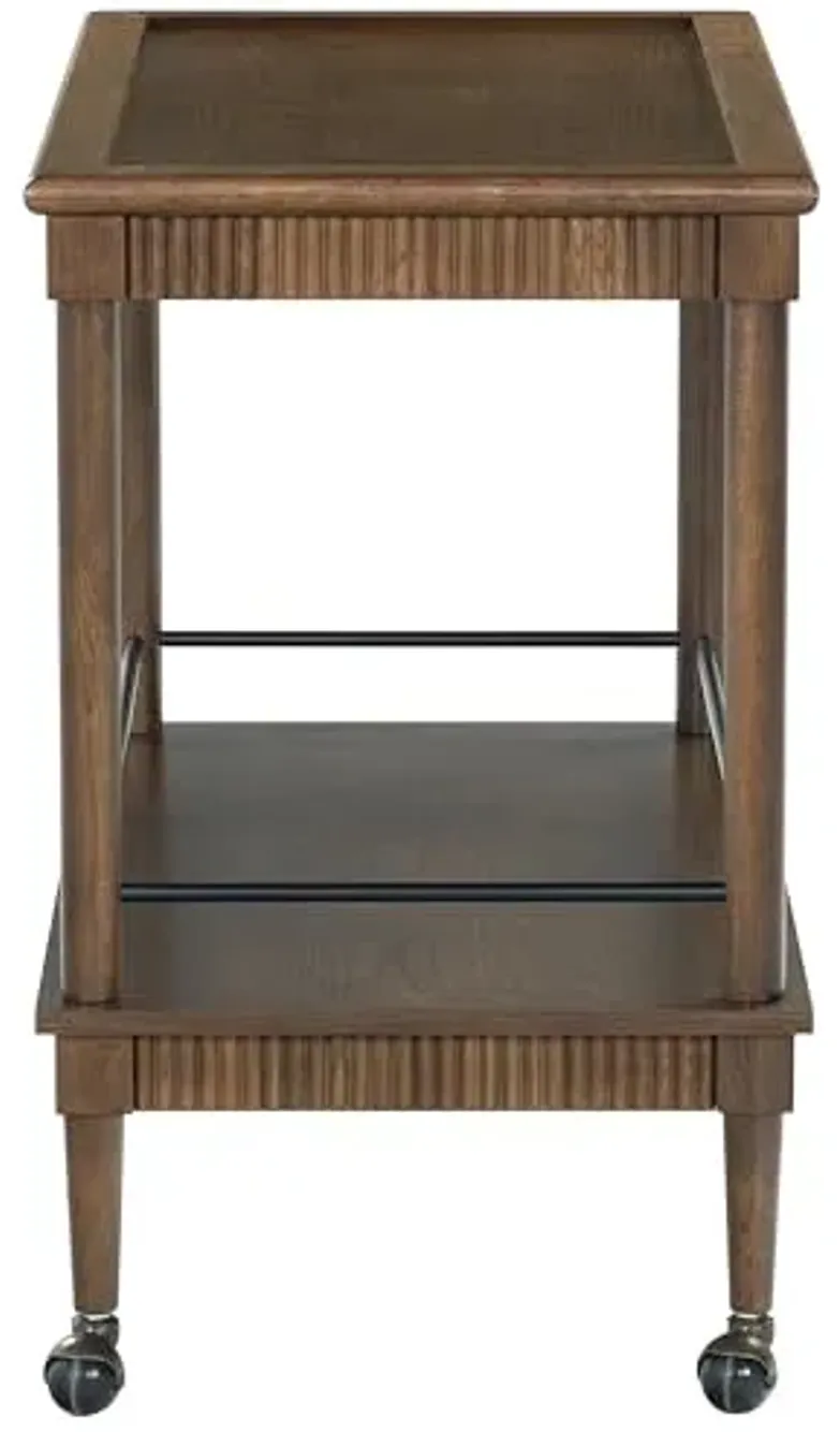 SAFAVIEH Couture Collection - Donna Brielle Walnut Brown Bar Cart, 2-Shelf Rolling Serving Cart with Black Rail Detail, Modern Design (SFV4248B)