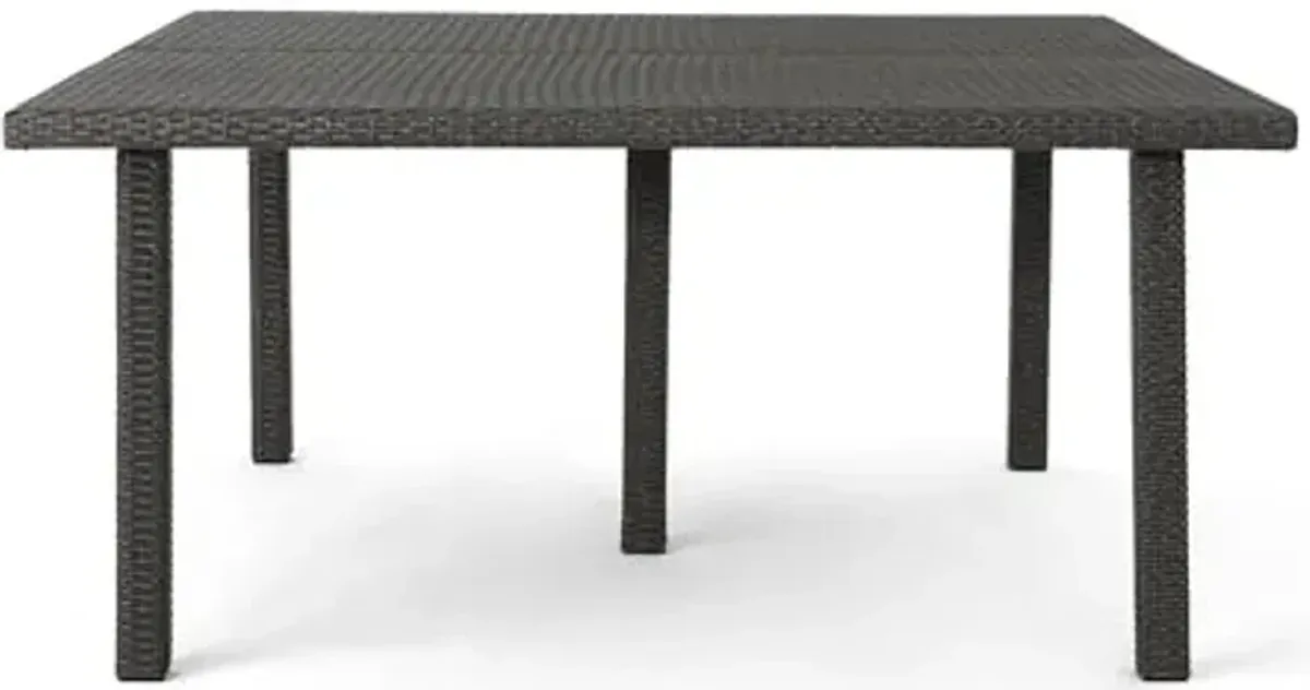 Christopher Knight Home Fiona 64'' Outdoor Dining Table, Square Patio Dining Table with Woven Wicker, Sturdy Iron Frame with 5 Legs, Garden Table for Poolside/Patio Dining/Gathering, Grey