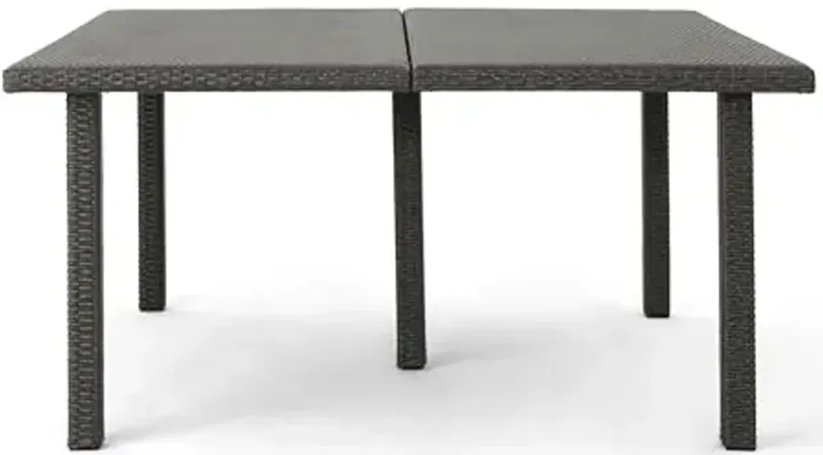 Christopher Knight Home Fiona 64'' Outdoor Dining Table, Square Patio Dining Table with Woven Wicker, Sturdy Iron Frame with 5 Legs, Garden Table for Poolside/Patio Dining/Gathering, Grey