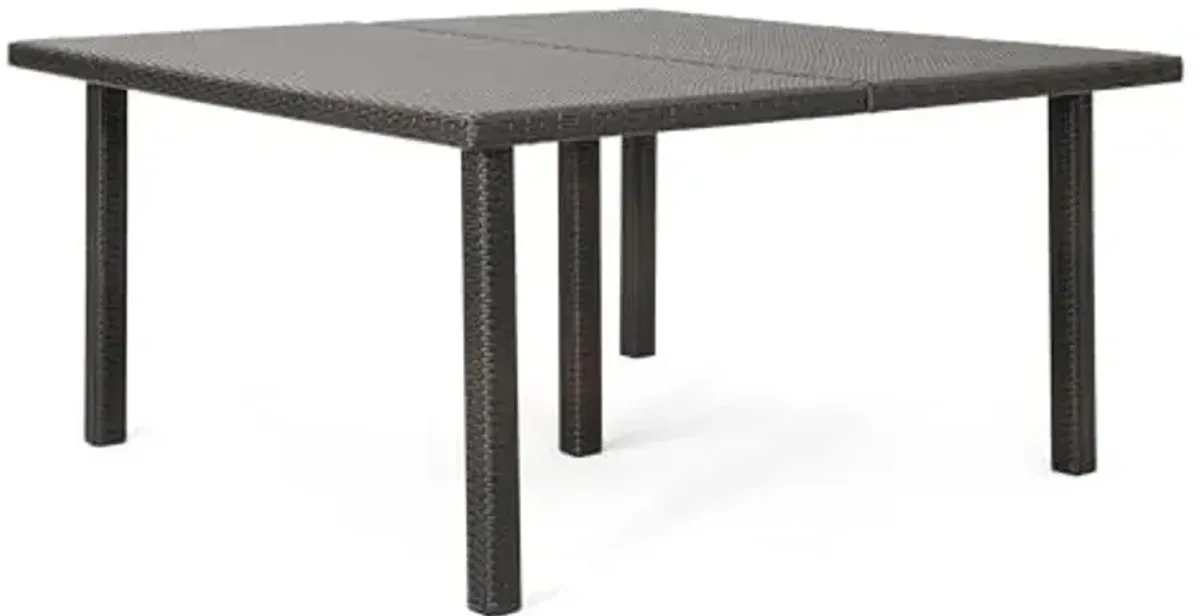Christopher Knight Home Fiona 64'' Outdoor Dining Table, Square Patio Dining Table with Woven Wicker, Sturdy Iron Frame with 5 Legs, Garden Table for Poolside/Patio Dining/Gathering, Brown