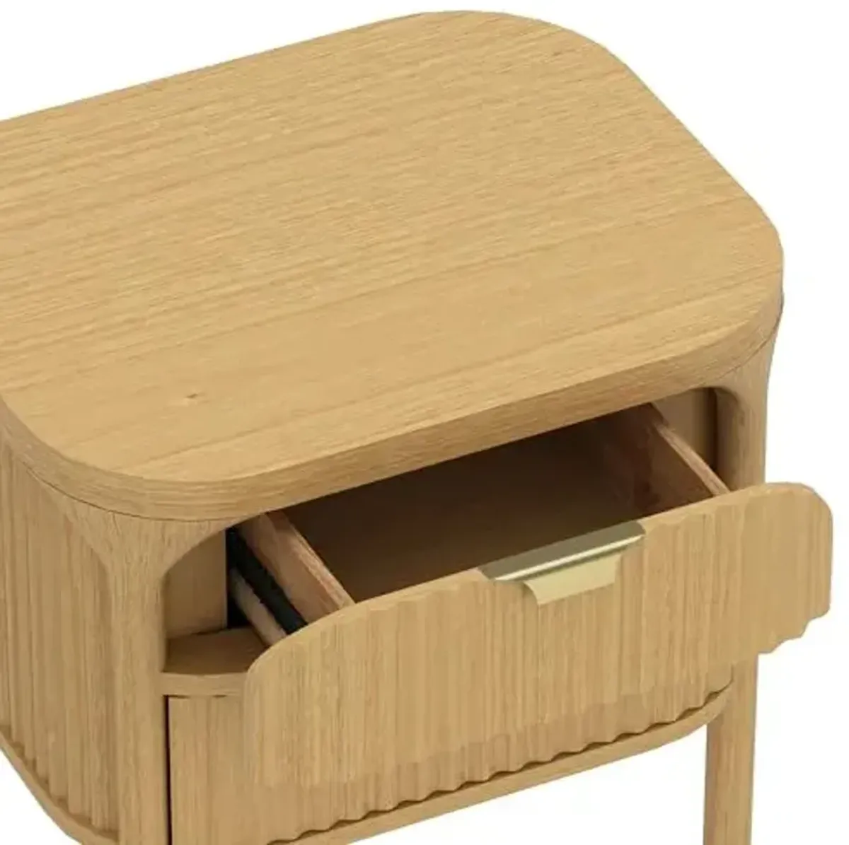 Manhattan Comfort Park 24" Contemporary Nightstand, 2-Drawer Fully Assembled Rubberwood Side Table with Fluted Fronts, Soft-Close Drawers, Durable Bedside Storage, Natural